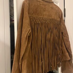 BCBGeneration Tan Leather Fringe Jacket